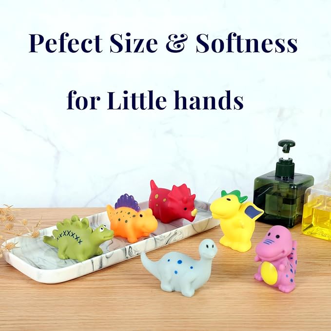 XY-WQ Bath Toys No Hole, for Infants 6-12& Toddlers 1-3, No Hole Bathtub Toys (Dinosaur, 6 Pcs with Mesh Bag)