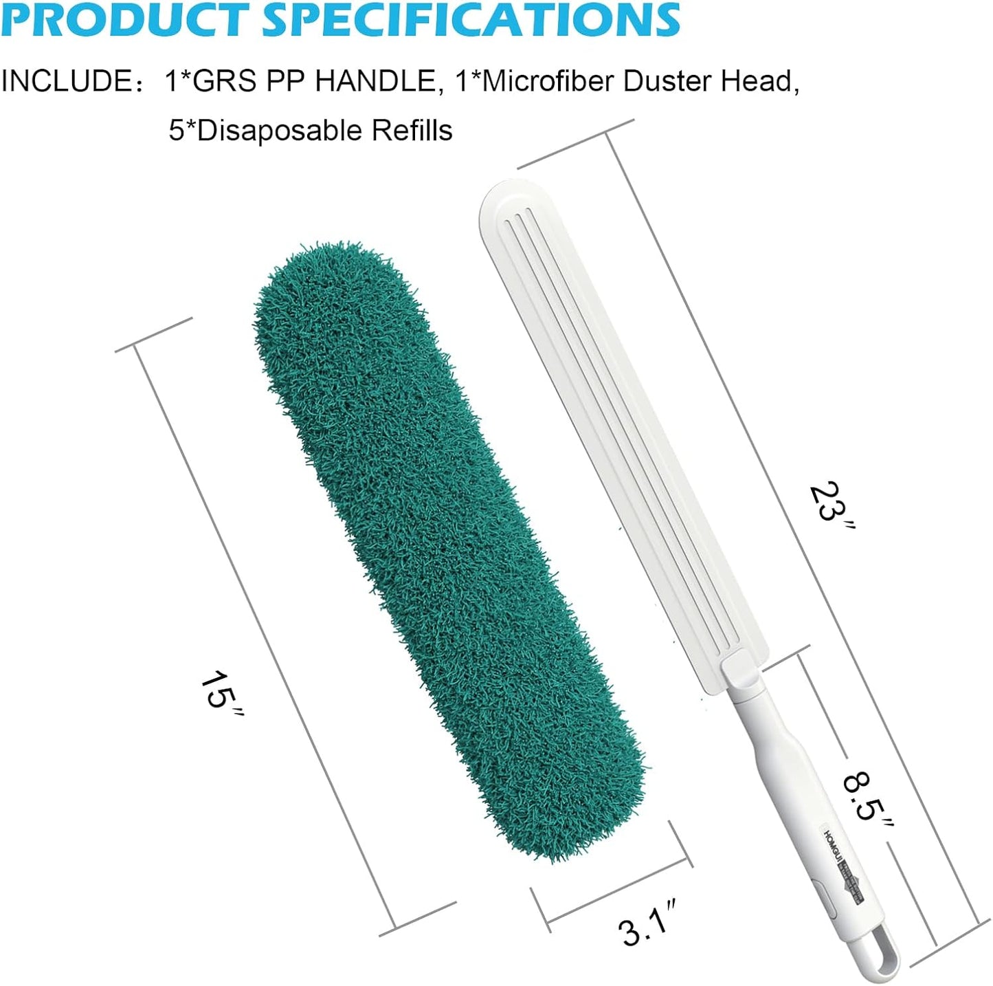 Microfiber Duster, Feather Duster, Dusters for Cleaning, Washable Dusters with Reusable Microfiber Head, Feather Dusters for Cleaning Cobweb, Blinds, Furniture, Cars-Green