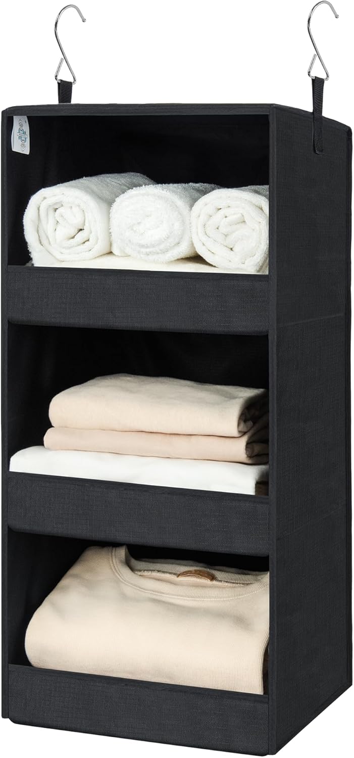 GRANNY SAYS 3-Shelf Hanging Closet Organizer, Collapsible Closet Hanging Shelves, Nursery Hanging Organizer, Black, 29 ½" H X 12" W X 12" D, 1-Pack