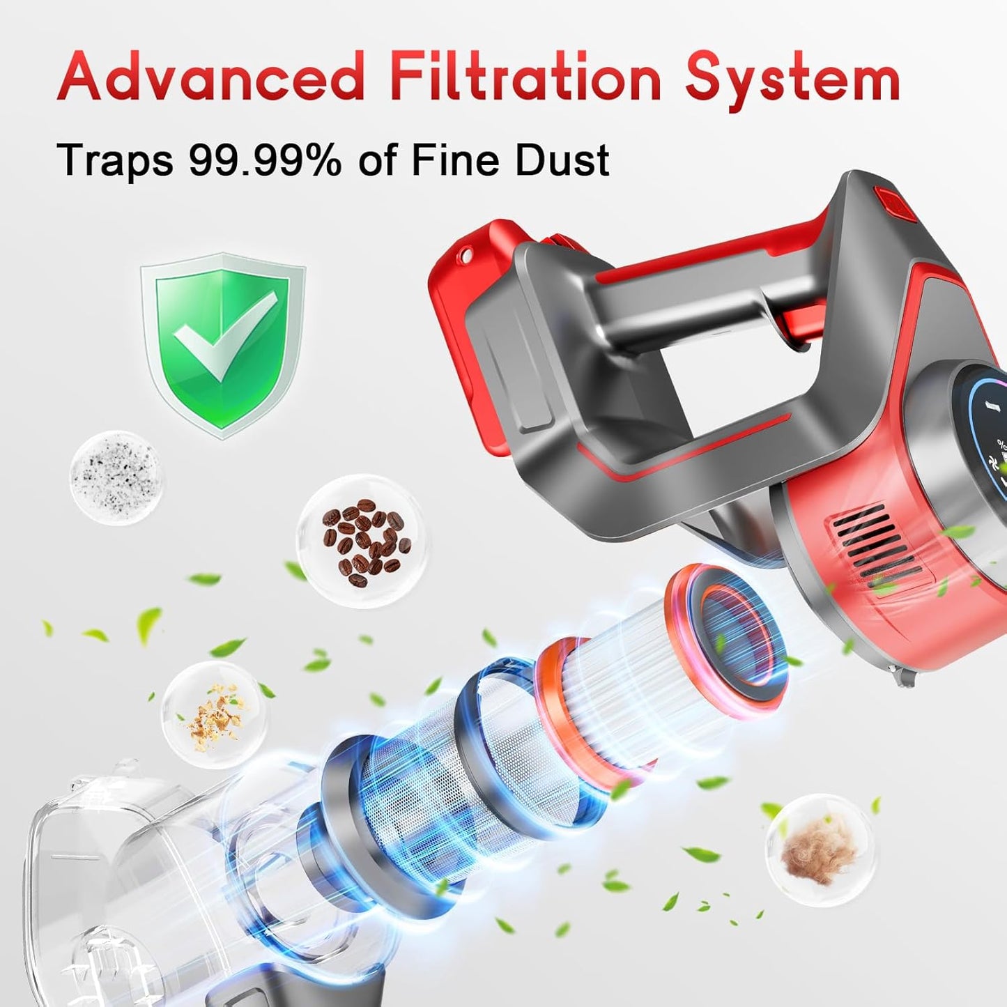 Cordless Stick Vacuum Cleaner - Rechargeable, 35Kpa Powerful Vacuums with Detachable Battery Display, Max 45Mins Runtime, 8 in 1 Handheld Vacuum for Hardfloor & Carpets Pet Hair