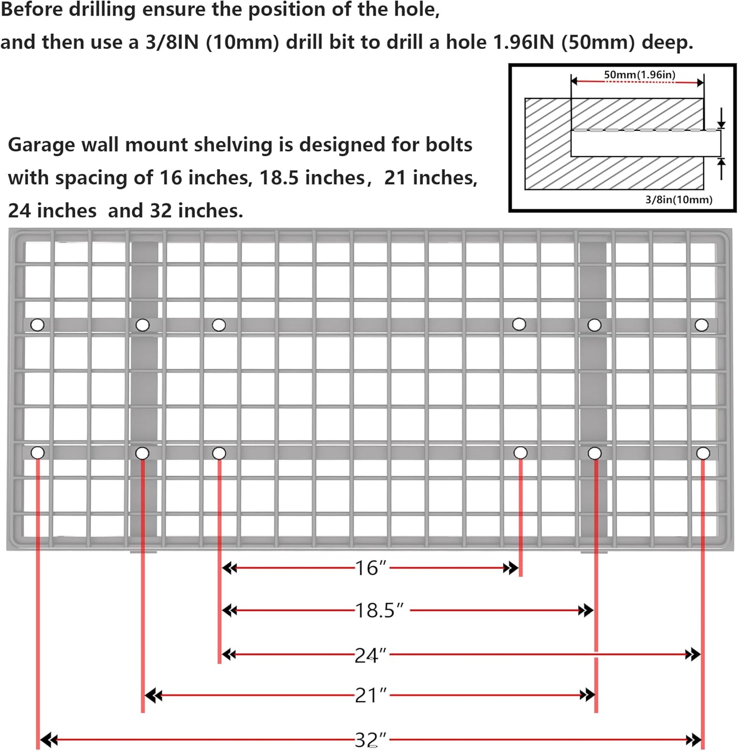2-Pack 1.5x3FT Garage Shelving 17.7-inch-by-35.8-inch Wall Shelf Garage Storage Rack Wall Mounted Floating Shelves, Black