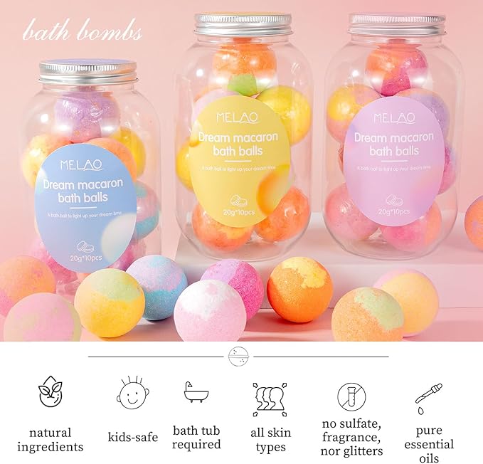 10 Bath Bombs with Essential Oil for Women Spa Gift Set Relaxing Birthday Gift for Best Friends Bubble Bath Skincare Relaxation Aromatherapy(Pink Jar)