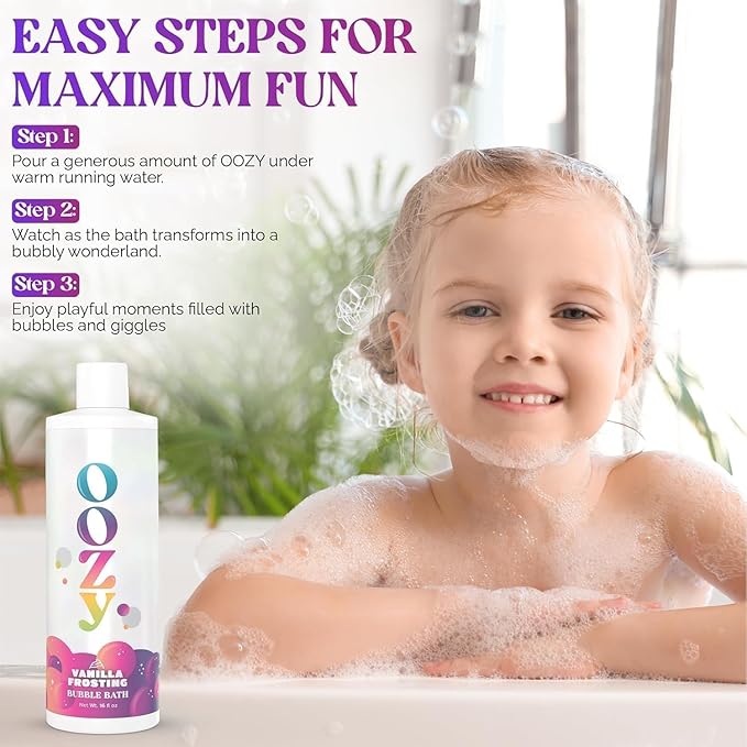 OOZE Vanila Frosting Bubble Bath for Kids (473ml) - Cruelty-Free Formula w/Sweet Vanilla Scent – Paraben-Free Kids Bubble Bath – Made in The USA