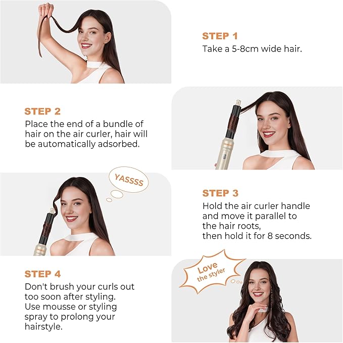 Blow Dryer Brush Set of 6, Air Curling Iron 3 Temperature Negative Ionic Hair Dryer Brush, Hot Air Brush Hair Styling Tools, 800W Volumize Straightener Round Brush Blow Dryer 100-120V