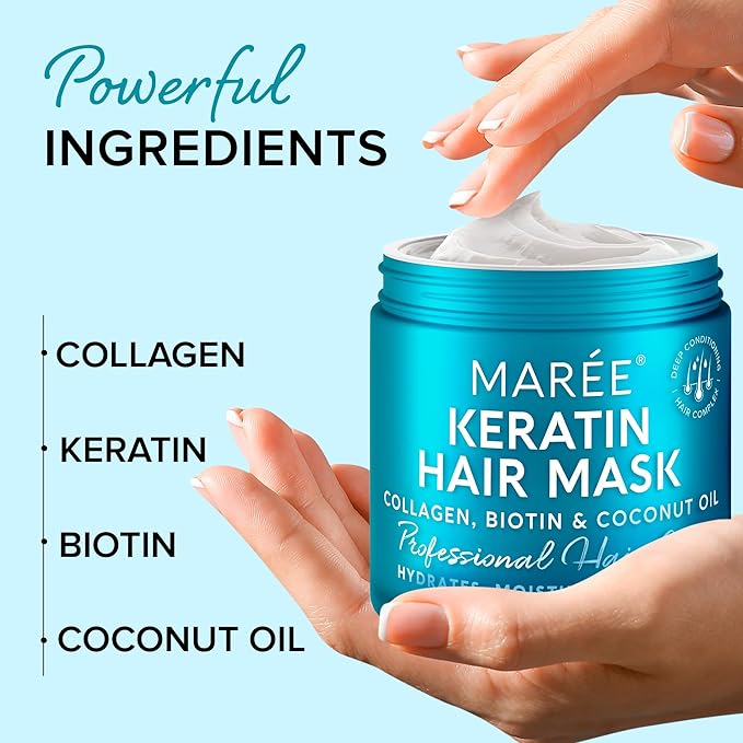 MAREE Deep Conditioning Hair Mask for Damaged Hair Treatment 2 PACK - Keratin Hair Care for Hydrating Growth Repair Moisturizing - Dry Curly Color Treated Frizzy - Tratamiento Mascarilla Para Cabello