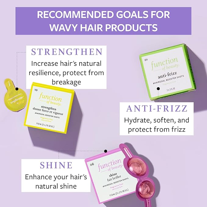 Function of Beauty Wavy Hair Shampoo + Conditioner (11 oz Each) + Shine, Strengthen, & Anti-Frizz #HairGoal Boosters Set - Sulfate-Free, Formulated to Enhance Glossiness & Natural Shine