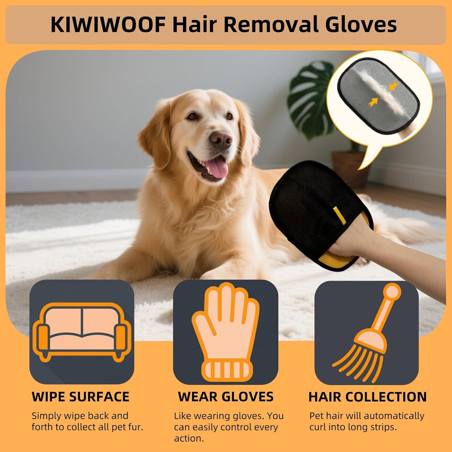2Pcs Electrostatic Pet Hair Removal Gloves for Cats & Dogs,2025 New Upgraded Reusable Quick De-Shedding Grooming Gloves,Animal Fur Remover Tool for Couch,Carpet,Furniture,Car Seat,Clothing,Curtain