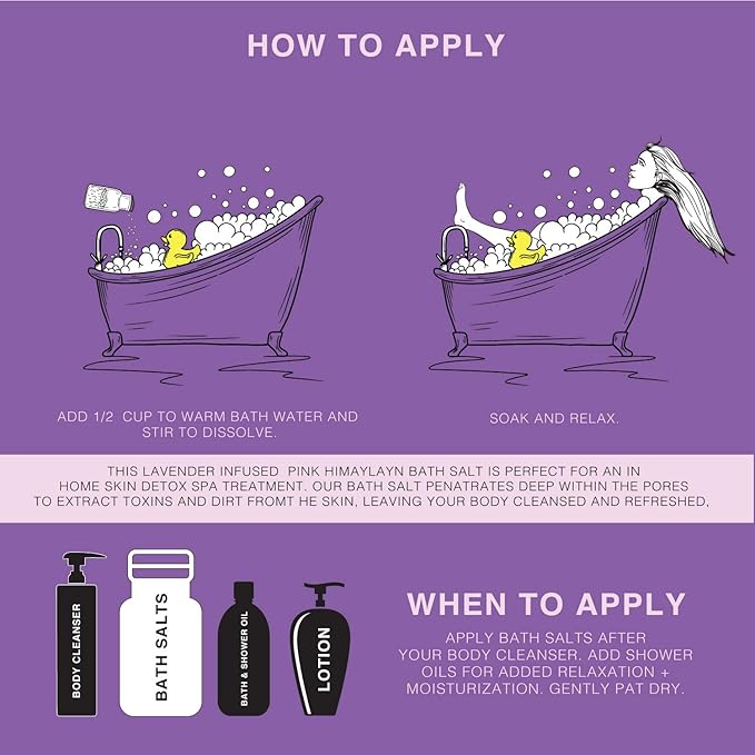 Beaute DE Provence Pink Himalayan Bath Salt with Lavender - 100% Natural Aromatherapy and Relaxation - Lavender Grapefruit Essential Oil Bath Salts for Women Relaxing, Natural & Cleanse