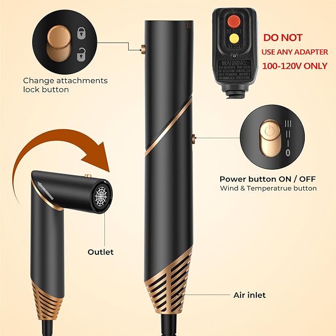 6 in 1 Hair Dryer Brush, Foldable Blow Dryer Brush with Wrap Curler, Detachable Air Hair Styler Curling, Drying,Volumizing, Straightening, Negative Ionic Hair Dryer with Diffuser, Hair Styling Tools
