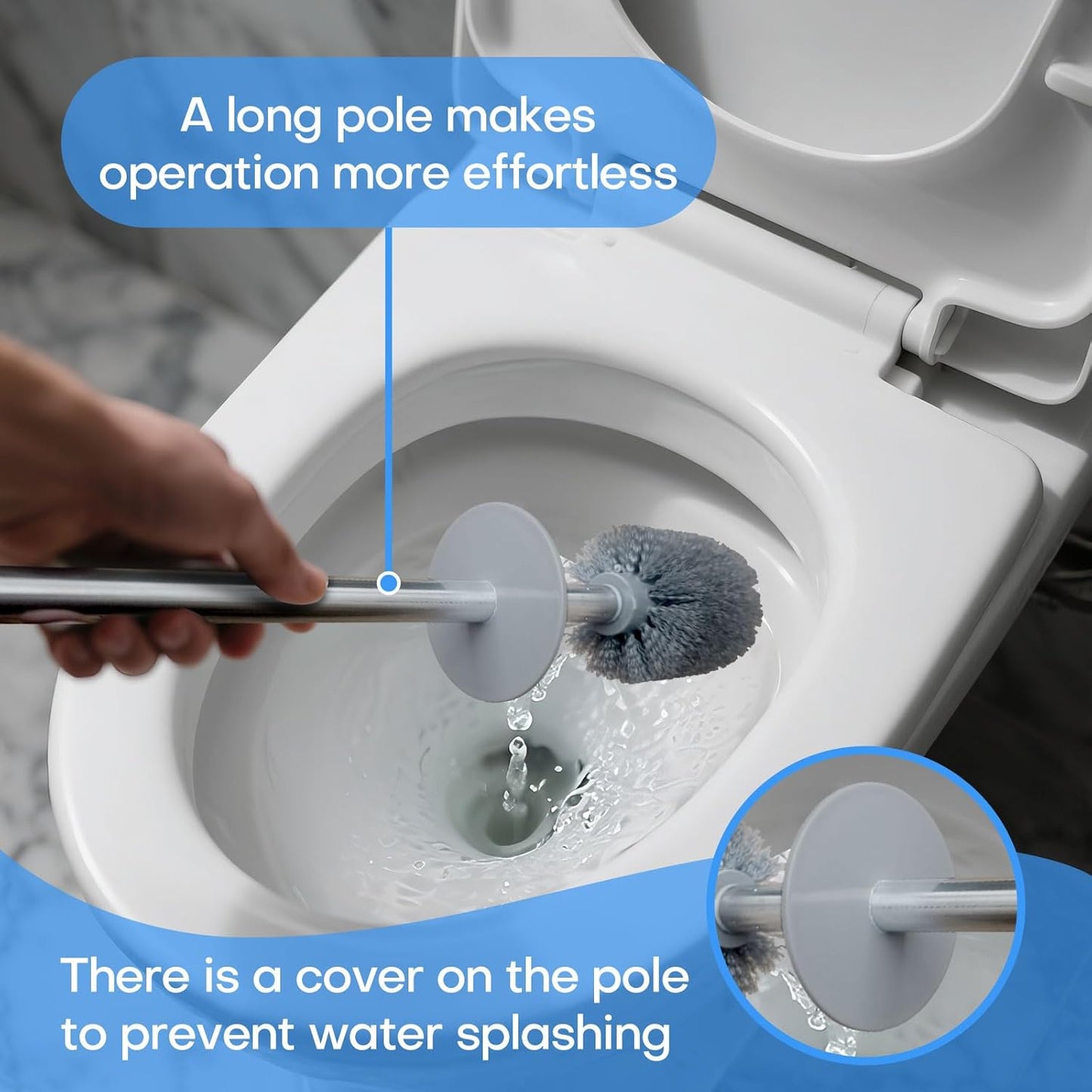 Marble Colored Toilet Brush and Holder Set,Stainless Steel Long Handle and Marble Colored Base for Bathroom Deep Cleaning，Space Saving for Storage，Drip-Proof，Grey