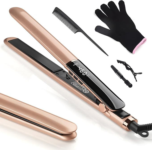 Hair Straightener with Ceramic Floating Plates for Sleek, Smooth & Soft, Dual Voltage Digital Display 150°C–230°C Ceramic Hair Flat Iron and Curler 2 in 1 for All Hair Types