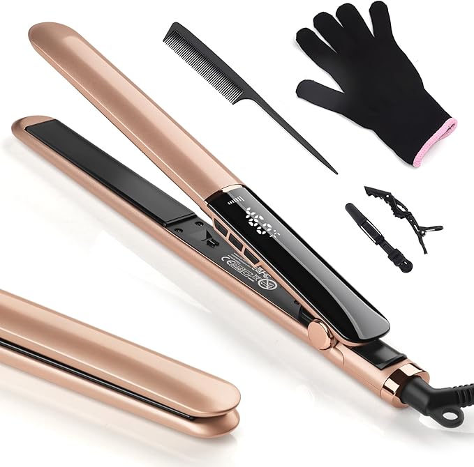 Hair Straightener with Ceramic Floating Plates for Sleek, Smooth & Soft, Dual Voltage Digital Display 150°C–230°C Ceramic Hair Flat Iron and Curler 2 in 1 for All Hair Types