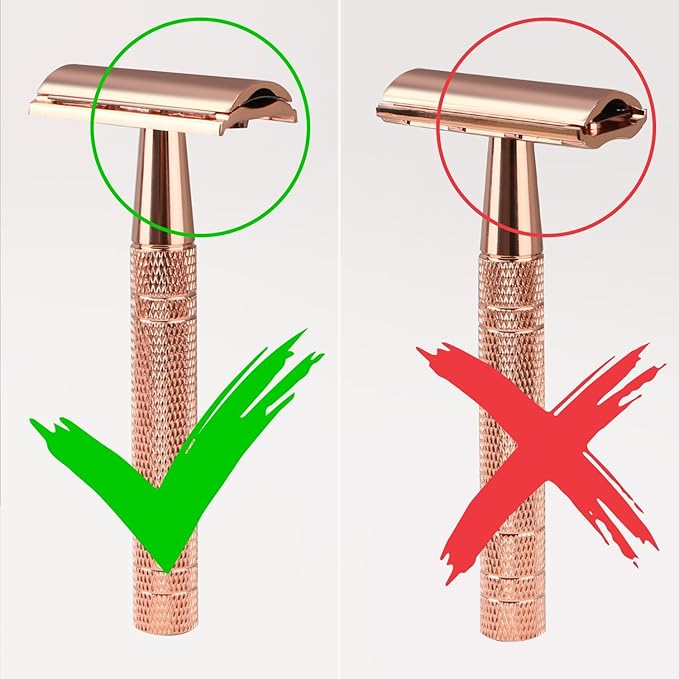 Shiny Rose Gold Safety Razor, Single Blade Razors for Women, with 10 Stainless Steel Double Edge Blades, Reusable Metal Razor, Eco-Friendly, Smooth and Close Shave, Sustainable, Plastic Free