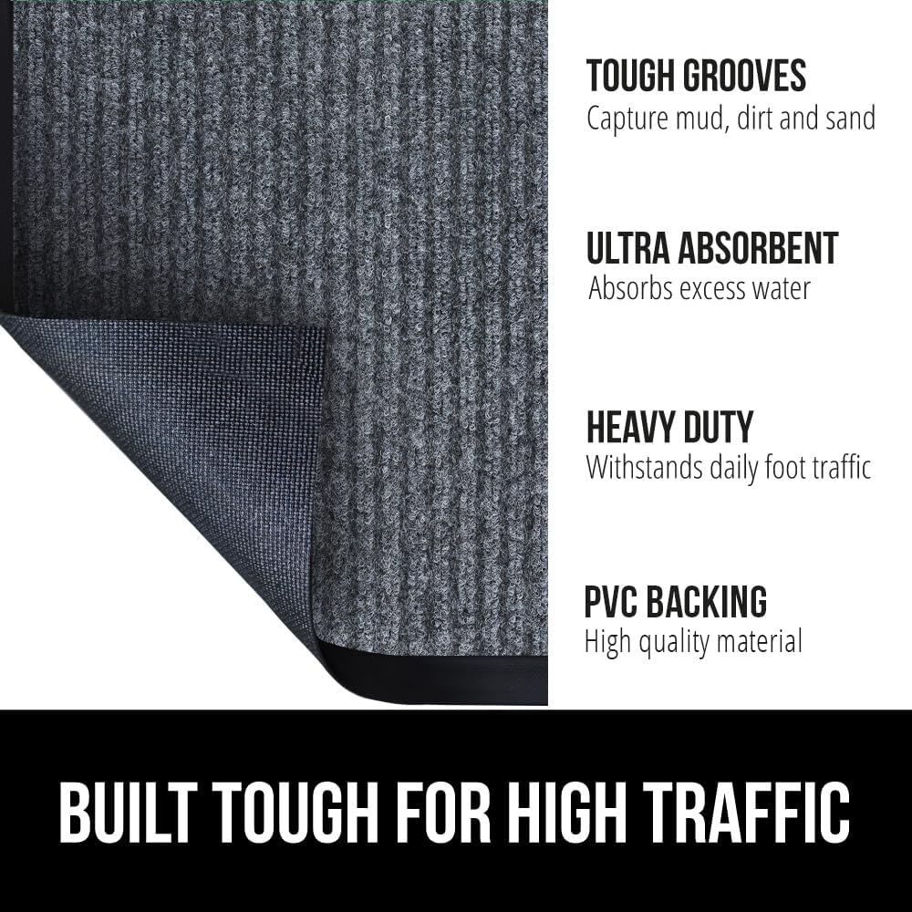 GORILLA GRIP Traffic Guard Door Mat, 2 Pack, Heavy Duty Waterproof Doormat, Commercial Office Space Welcome Mats, Stain and Fade Resistant, Low Profile, Strong Rubber Backing, 35x23, Gray