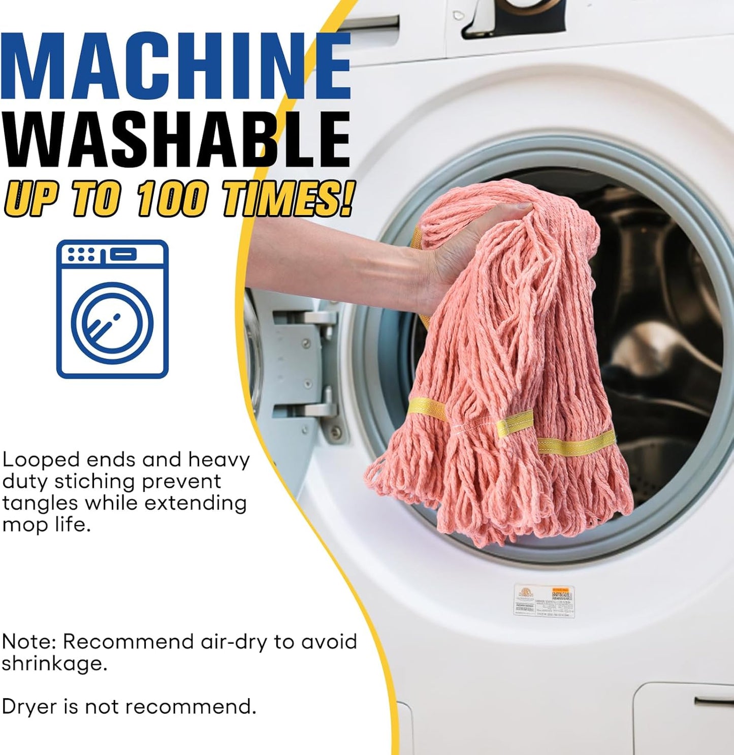 Matthew Cleaning Commercial Mop Head Replacement, 5 Inch Wide Headband, Looped End Cotton Blend String Wet Mops for Floor Cleaning, 18 oz Medium, 3-Pack Orange