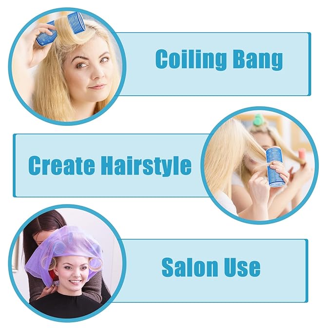 WILLBOND 4 Pcs Long Hair Rollers for Bangs Aluminum Core Curlers Thermal Self Grip Roller for Long and Medium Hair Women Hairstyle (4.7 x 2 Inch,Blue)
