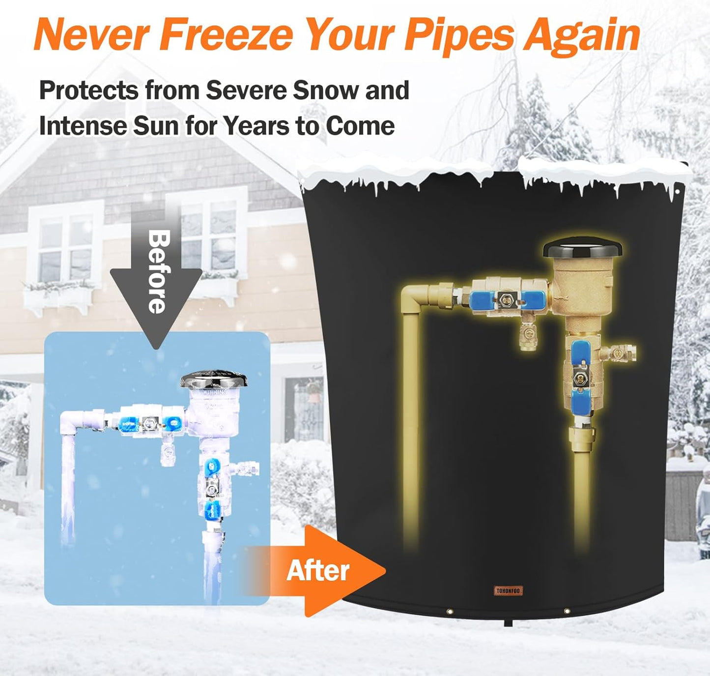 Backflow Preventer Pipe Insulation Cover (5°F) - Irrigation Sprinkler Valve Insulated Pouch - Water Well Pump Cover - Sturdy 5 Layers for Winter Freeze Protection, 24" W x 36" H, Black