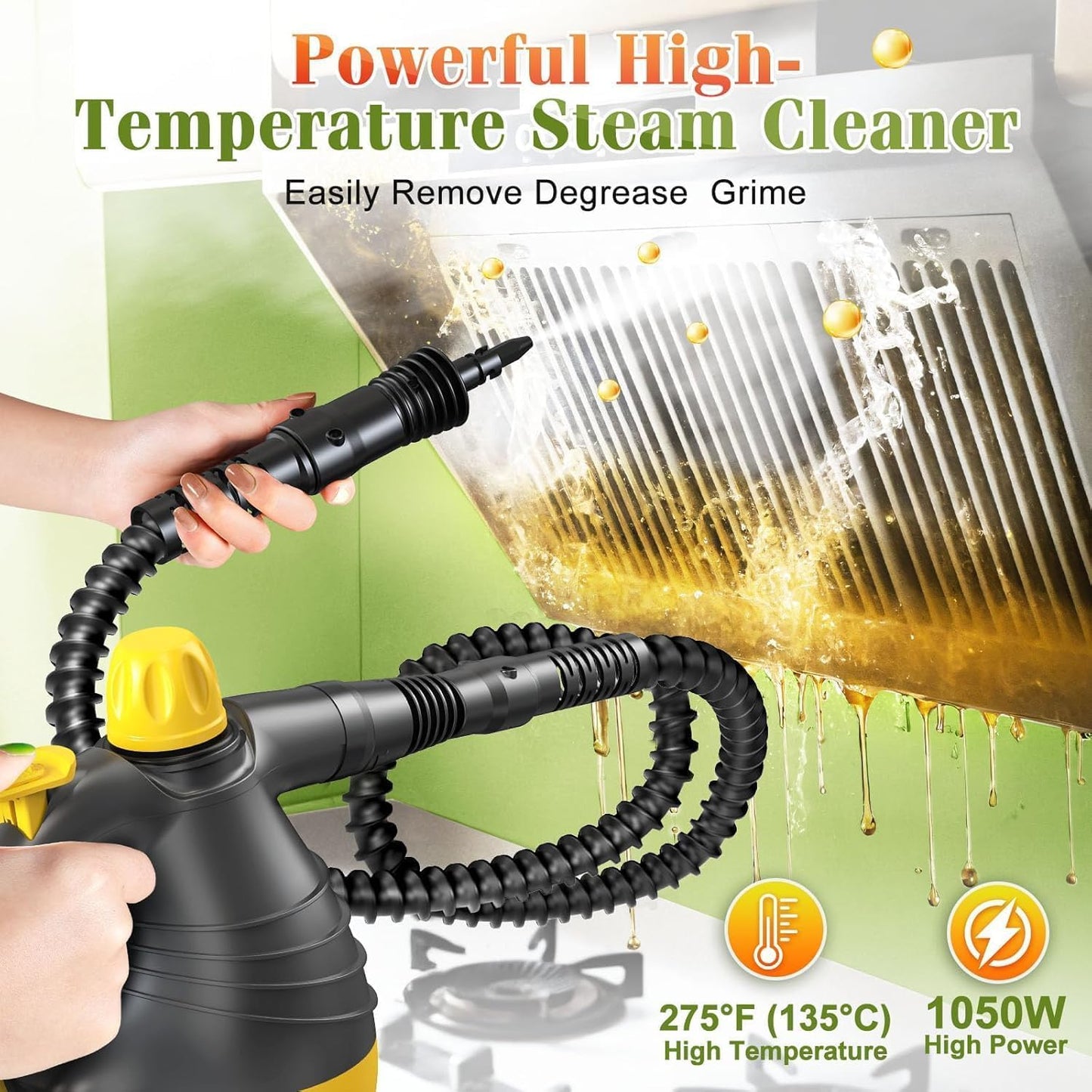 Handheld Pressurized Steam Cleaner, 1050W Multi-Surface Steamer for Cleaning, 9 Accessories Multi-Purpose Steamer for Home Use, Chemical-Free Natural Steam Cleaner for Car Floor Upholstery Couch Grout