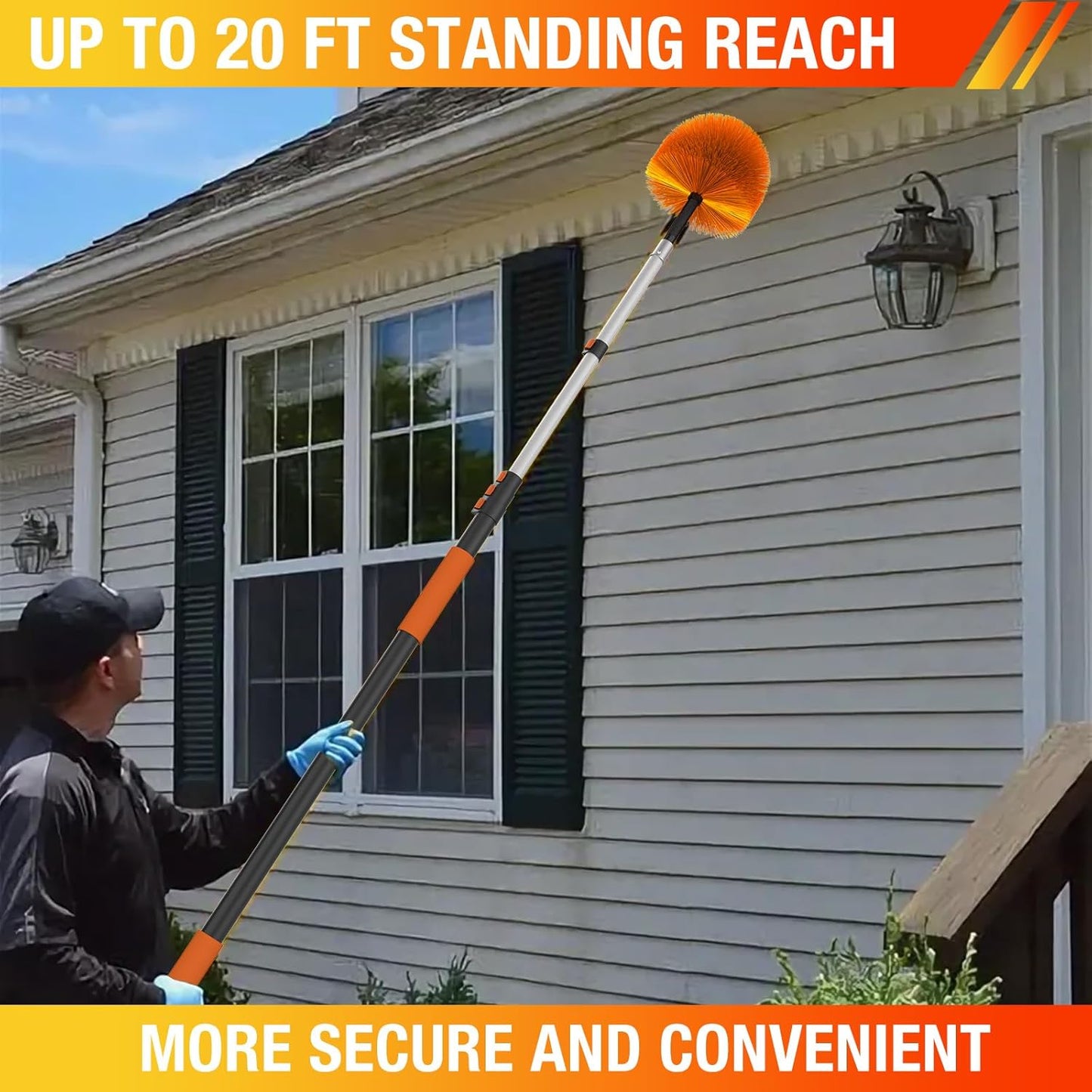 12FT (20FT Reach) Cobweb Duster with Extension Pole, Spider Web Brush for Cleaning Extendable, Professional Ceiling and Corner Dusters for Outdoor Indoor Use