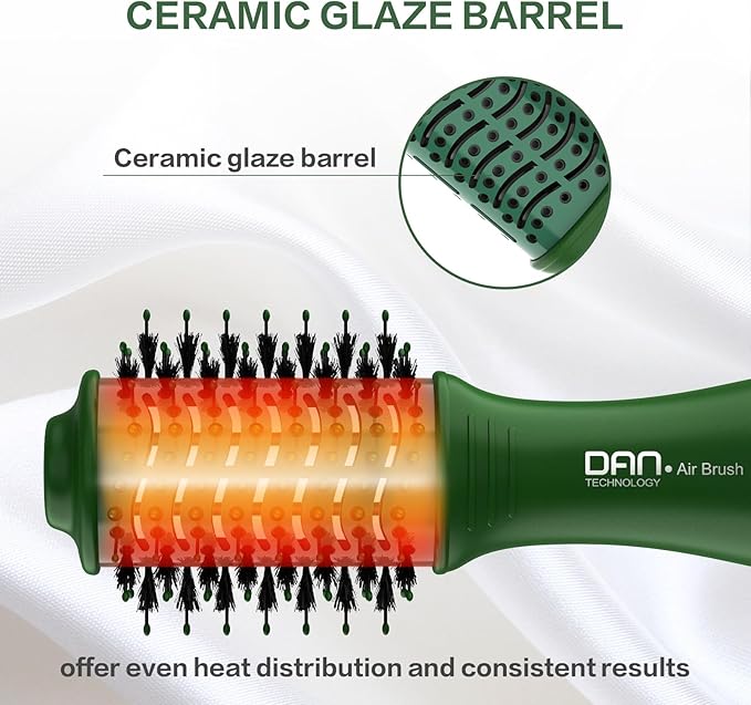 Dan Technology Blow Dryer Brush Hair Dryer Brush Hot Air Blowout Brush 120V 3 Speeds Oval Shape Volumizer Straightener Brush Faster Drying Mini Size Lightweight (Green)