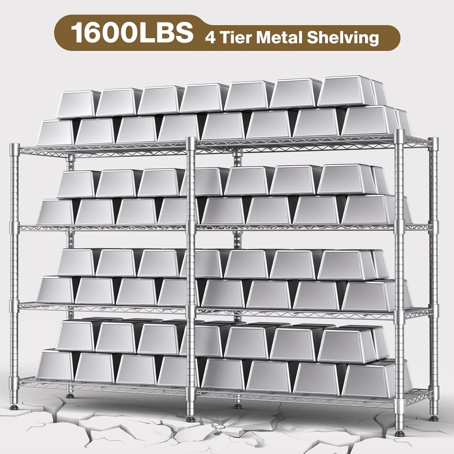 Himimi 4-Tier Adjustable Metal Shelving - 1600LBS Capacity, Heavy Duty Wire Organizer for Pantry, Kitchen, Garage, Laundry, 72" W x 18" D x 60" H, Silver