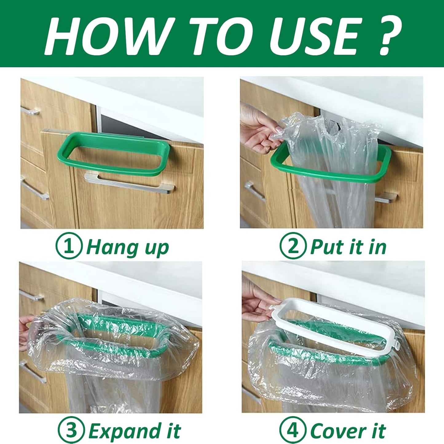 VinBee 5 PCS Portable Trash Bag Holder Hanging Trash Garbage Bag Holder Hanging Kitchen Cupboard Door Back Style Stand Trash Garbage Bags Storage Rack for Kitchen Cupboard