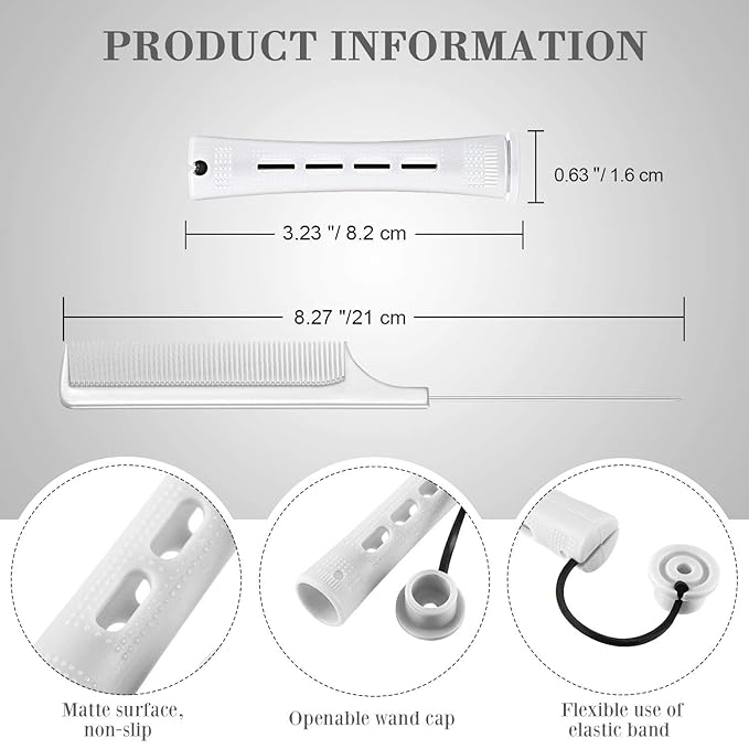 WILLBOND 36 Pieces Cold Wave Rod Hair Perm Rods Hair Rollers Perming Curlers with Steel Rat Tail Comb for Hairdressing Styling