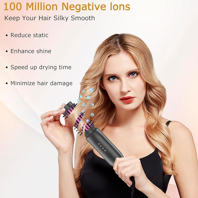 Cordless Hair Curling Iron Brush, Travel Hot Straightener Comb Curl Brush, 3-in-1 Portable Curling Iron Cordless Wand, USB Rechargeable Curling Wand-Blush(Gray)