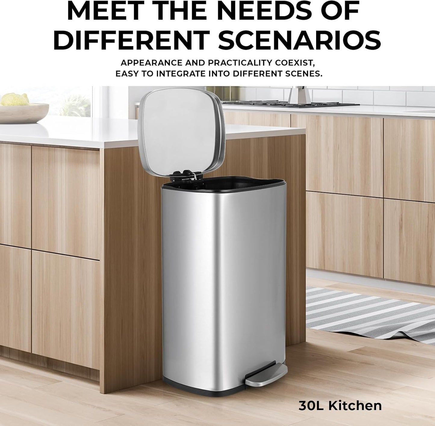 13.2 Gal Kitchen Trash Can, 50L Recycling or Garbage Bin, Brushed Stainless Steel Waste Basket, Soft&Quiet Close Dustbin, with Step-On Pedal, Removable Inner Bucket, for Home, Office, LIving Room