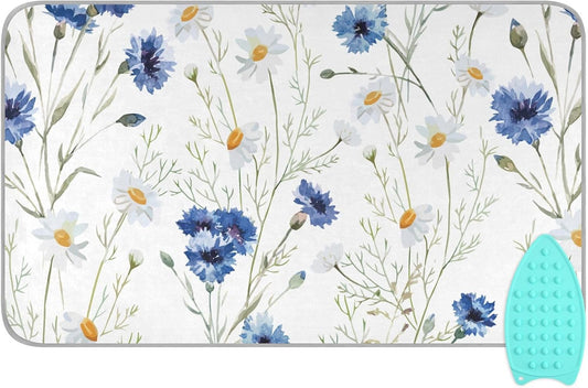 Ironing Mat Thickened Ironing Blanket Travel Portable Double-Side Using Ironing Pad Travel Isolate Heat Pad Cover for Washer Dryer Table Top Countertop (27.6x47.2in) Daisy