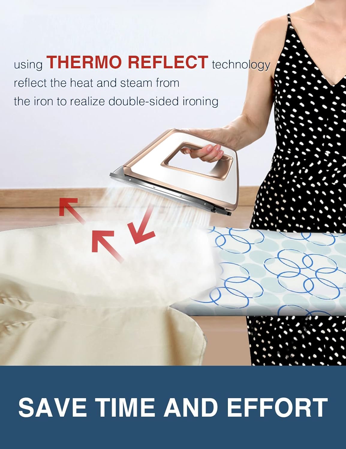 Ironing Board Cover and Pad, Resist Scorching and Staining, 15x54 Reflective Silicone Ironing Board Cover with Thick Padding Extra Thick with Elastic Edges 4 Fasteners