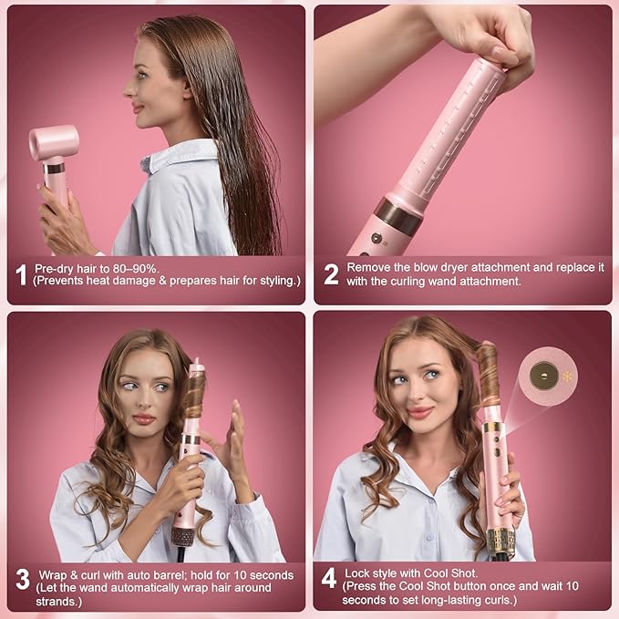 StyleVibe 8-in-1 Multi-Styler, Blow Dryer Brush & Thermal Brush with Auto Wrap Curl L/R, Fast Drying, Smooth Blowouts, Root-Lift Volume, No Heat Damage Frizz-Free Air Styler with Travel Bag