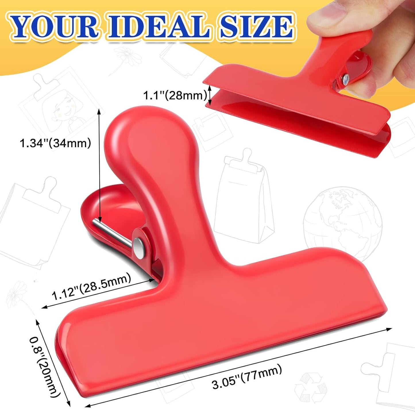 24 Pack Heavy Duty Chip Clips, 3 Inch Stainless Steel Bag Clip, Colorful Food Clips Sealing Clip Set for Coffee Bags, Snacks, Kitchen Storage