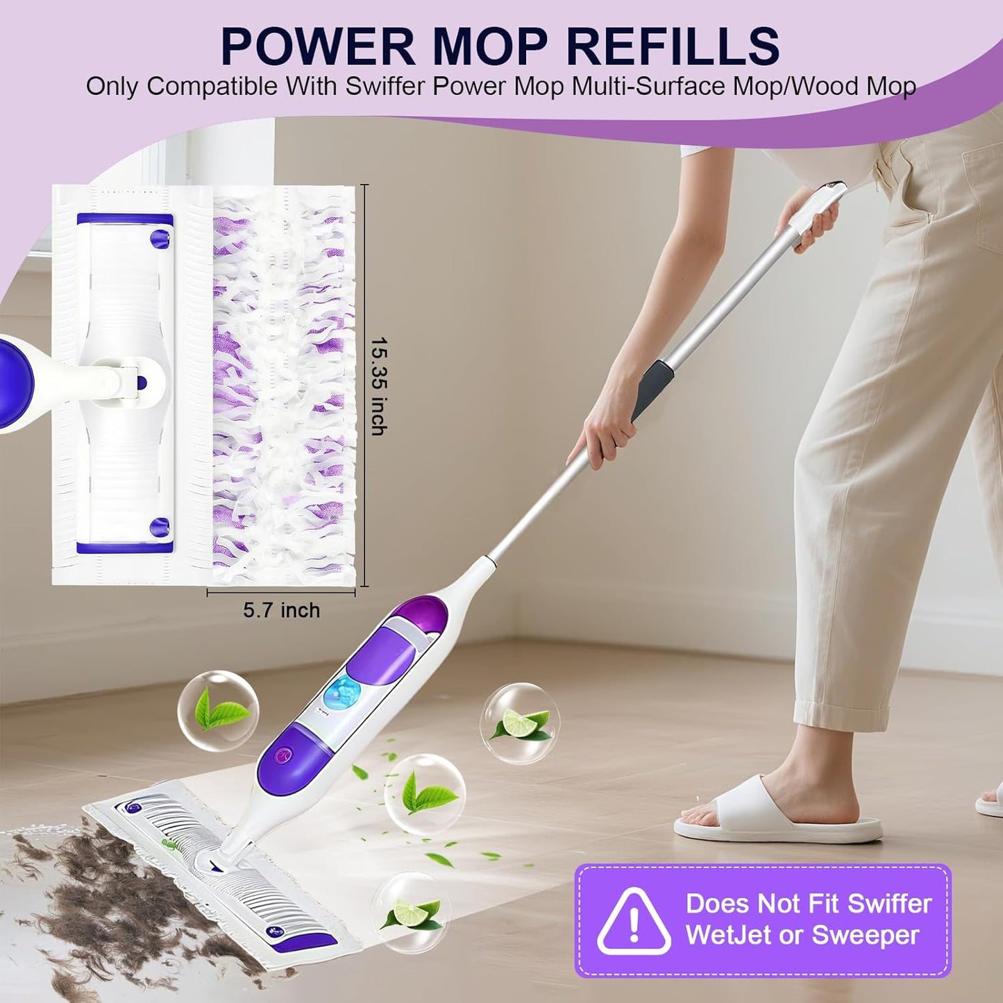 42 Pcs 5X Cleaning Power Mop Refills for Swiffer Power Mop, Unscented 14-Layer Thickened Disposable Mopping Pad Refills, for All Finished Floors