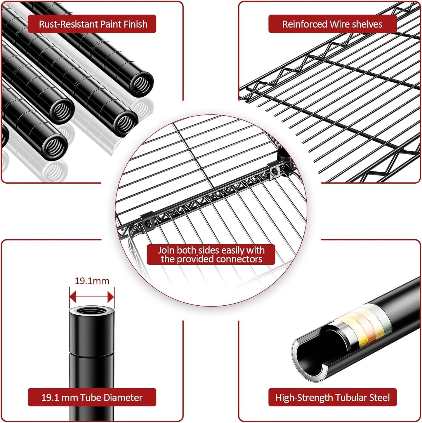 IZEUK Linked Storage Racks, DIY Adjustable Heavy Duty Metal Shelving Unit for Corner, Ideal for Kitchen, Garage, Warehouse, and Garden (Black, 15.7" D x 33.5" W x 70.5" H, 1433 lbs Capacity)