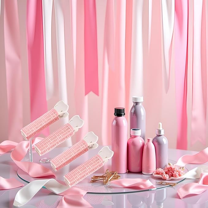 4 Pcs Pink Hair Rollers with Clip for Volumizing Bangs Curls - DIY Hair Styling Accessories Tool and Portable Self Grip Volume Clips，Volumizing Hair Clips,Styling Tools and Appliances