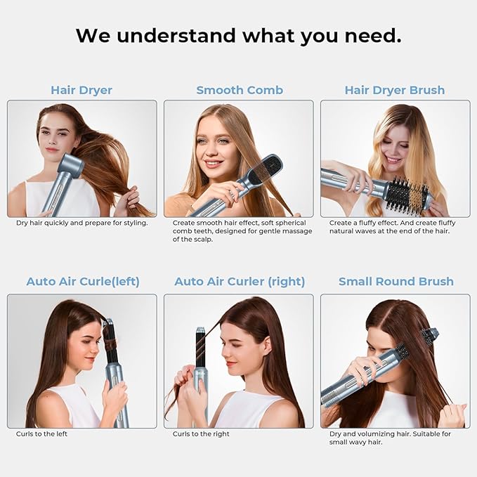 Hair Dryer Brush,Blow Dryer Brush with Attachments,110000 RPM Curly Twist 6 in 1 Air Style, Professional Ionic Hair Styling Tool, Left & Right Air Curler, Volumizer