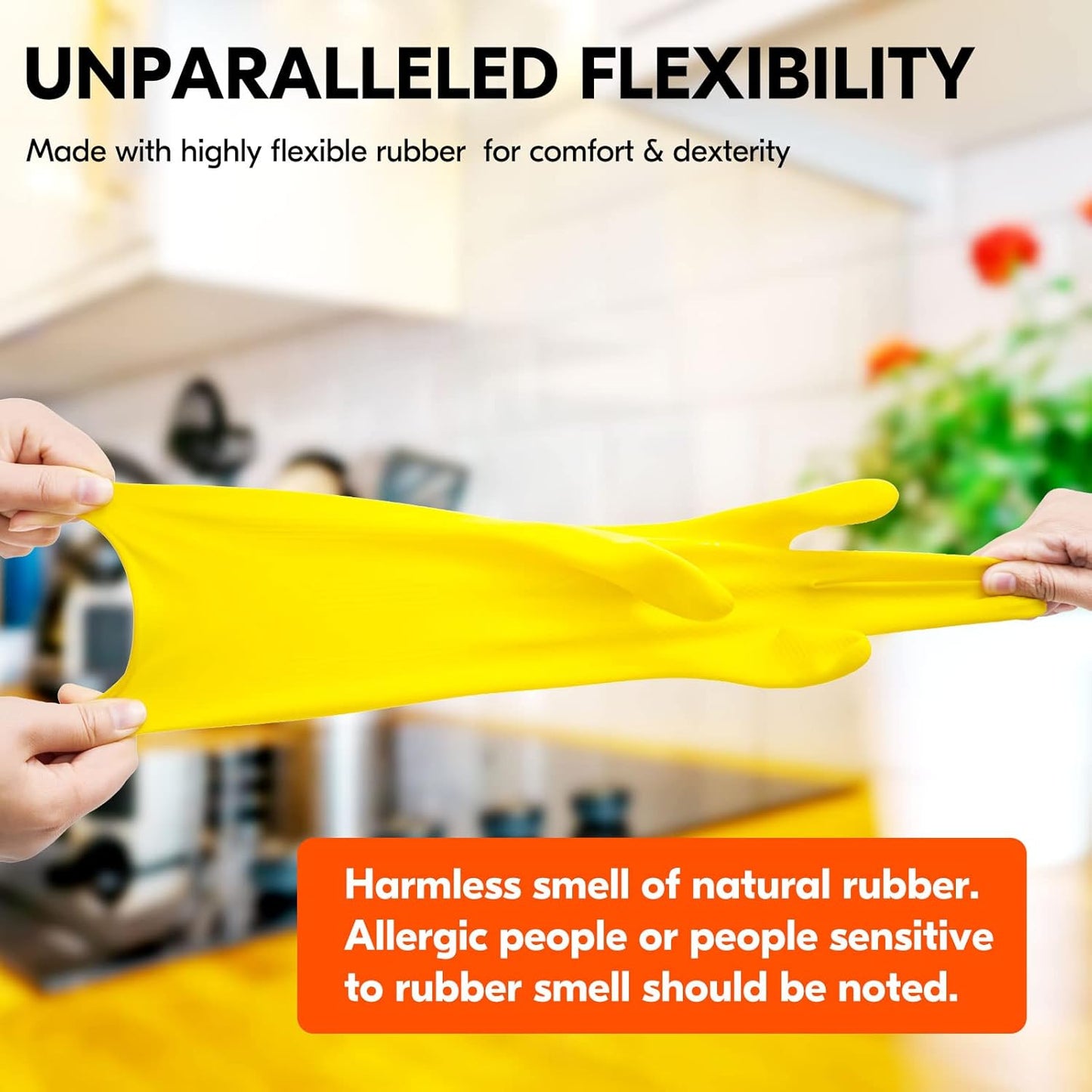 Vgo... 1-Pair Reusable Household Gloves, Rubber Dishwashing gloves, Extra Thickness, Long Sleeves, Kitchen Cleaning, Working, Painting, Gardening, Pet Care (Size S, Yellow, HH4601)