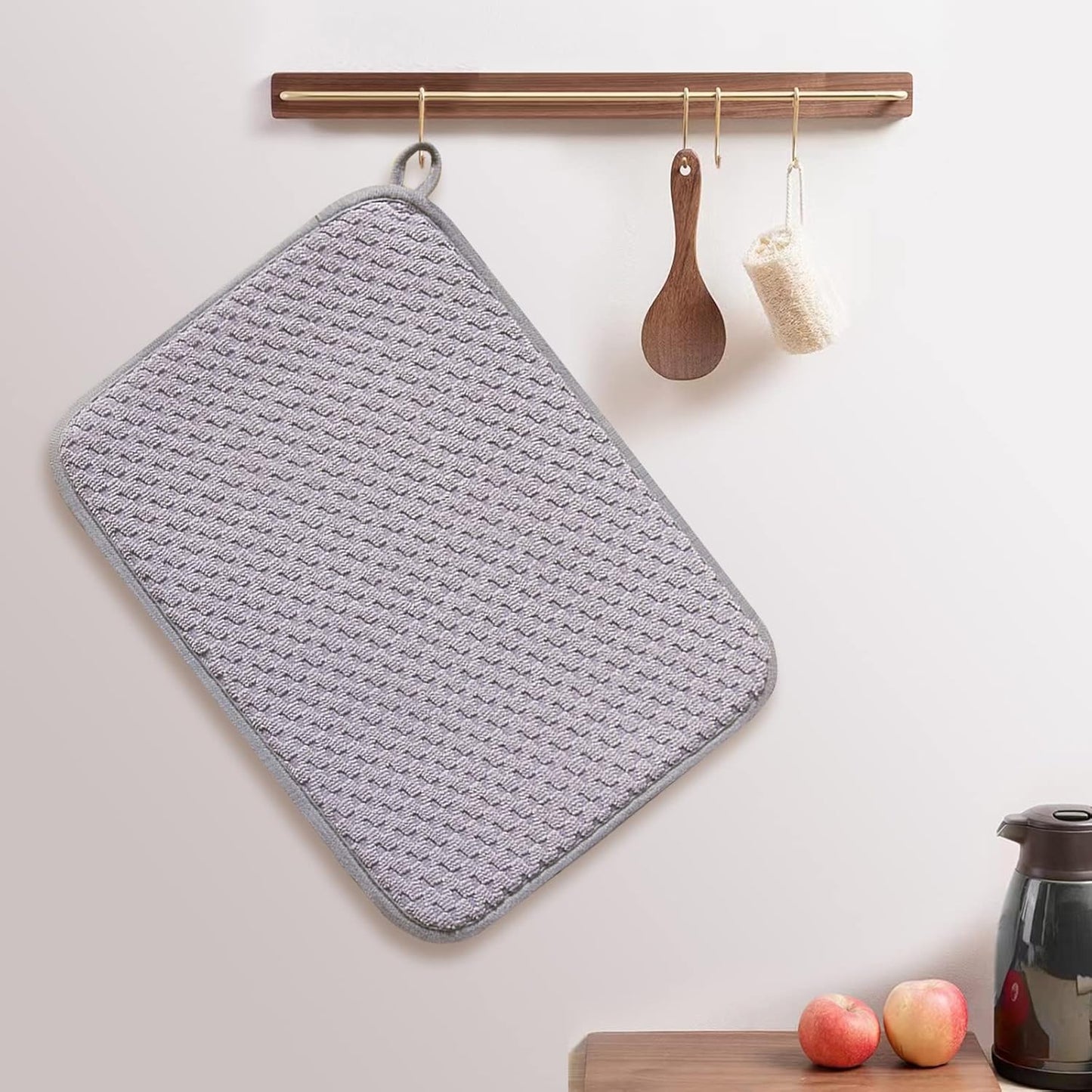 Dish Drying Mats for Kitchen Counter 2 Pack, Dish Drying Pads Absorbent, Washable Microfiber Dishes Drainer Mats (Grey)