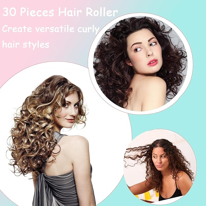 30Pcs Plastic Hair Rollers Set, Snap on Rollers Self Grip Hairdressing Curlers No Heat Rollers for Long Medium Short Thin Fine Hair with Mini Comb (5 Sizes)