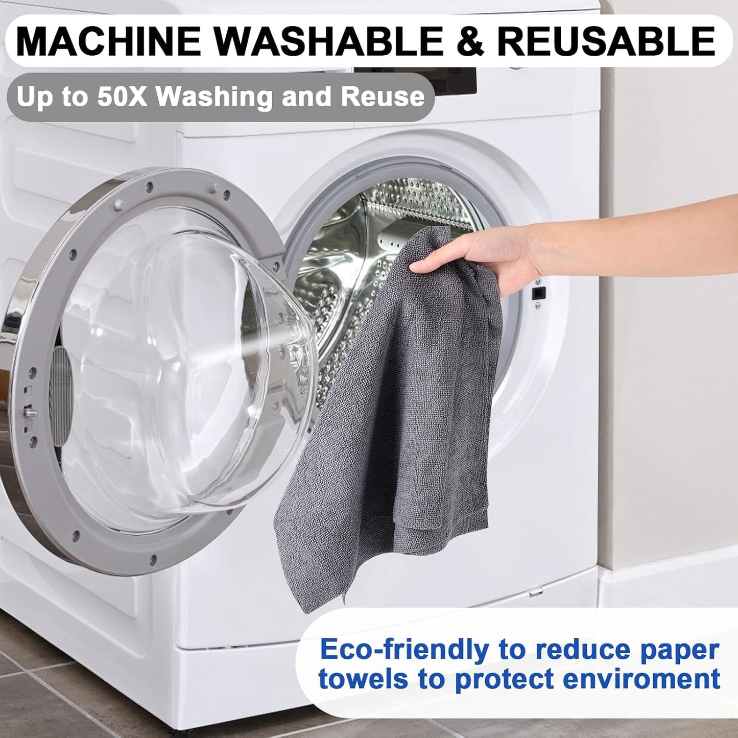 Microfiber Cleaning Cloths Roll, 100-Pack 11.5x11.5 Inch, Tear Away Microfiber Towels, Reusable Microfiber Towels for Cars, Wash Cloths, House, Kitchen, Window, Cleaning Supplies (Grey-100pcs)