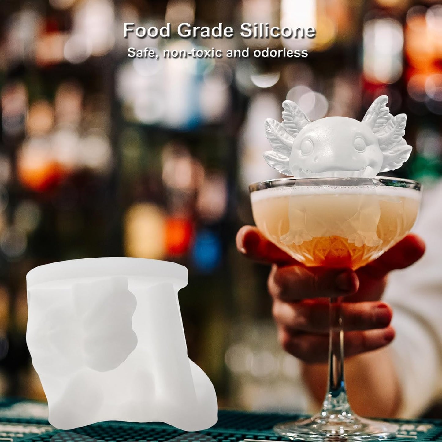 3D Axolotl Ice Cube Silicone Molds Tray for Whiskey, Cocktail, Drink Decor, Bar; Rich Details. Cute Axolotls Gifts for Women Kids Boys Girls, Fun Animal Shape Candle Epoxy Resign Mold; 2 Pack