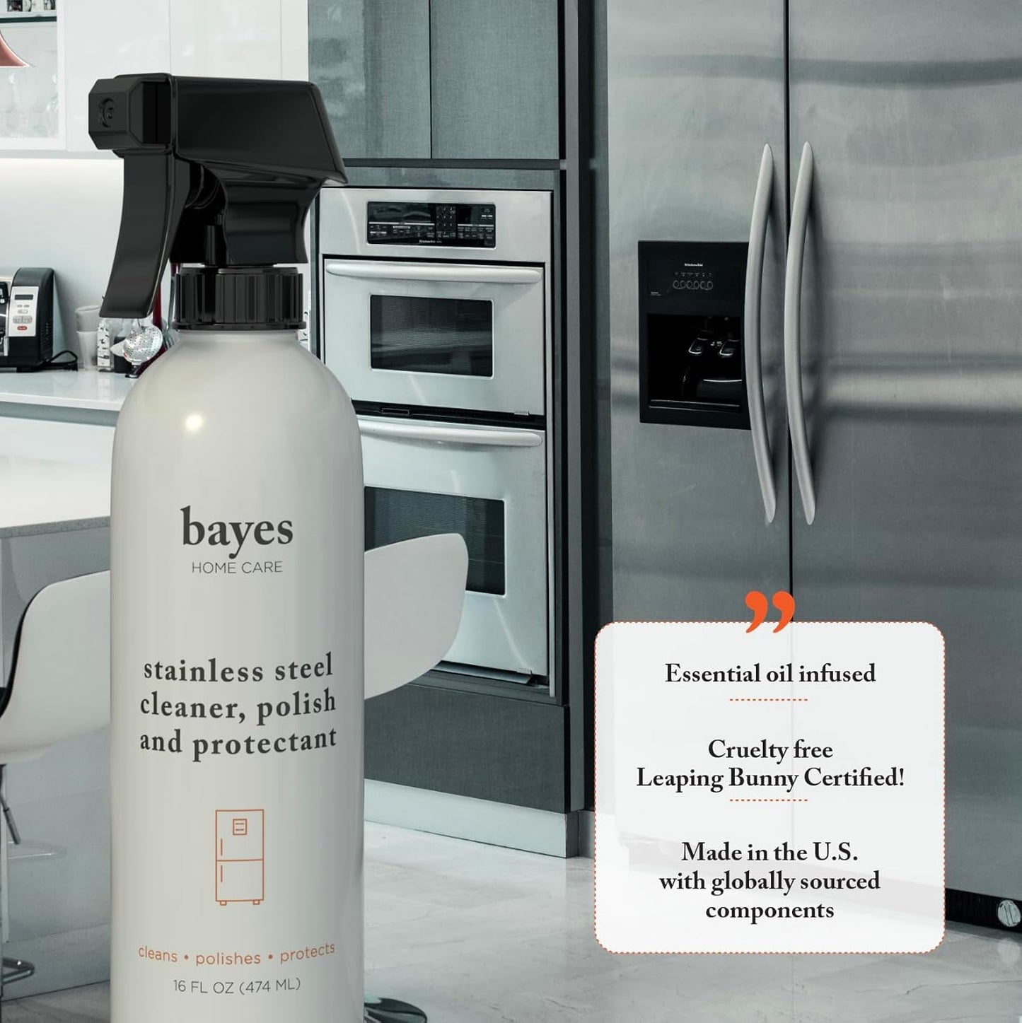 Bayes High-Performance Stainless Steel Cleaner Spray, Polish, and Protectant - Indoor & Outdoor Stainless Cleaner - Stainless Steel Sink Cleaner 16oz