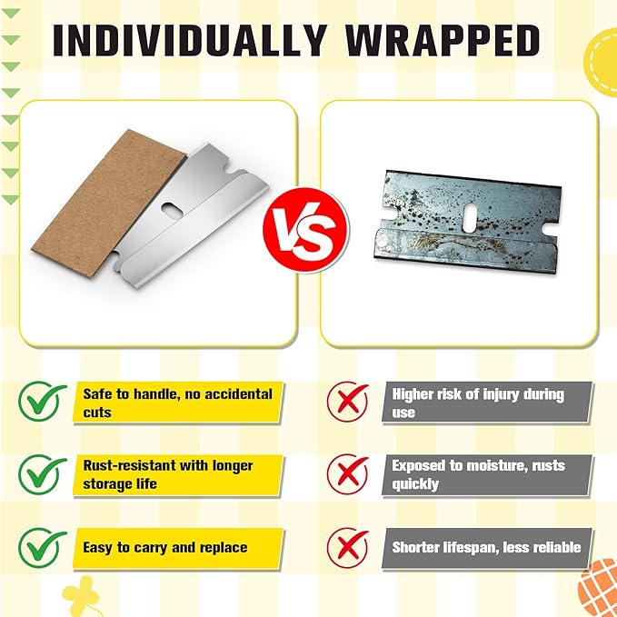 Single Edge Razor Blades, 50 Pack High Carbon Steel Razor Blades for Scraper, Sharp Utility Blades for Removing Glue, Stickers, Labels, Paint, Glass, Safety Razor Blades Individually Wrapped