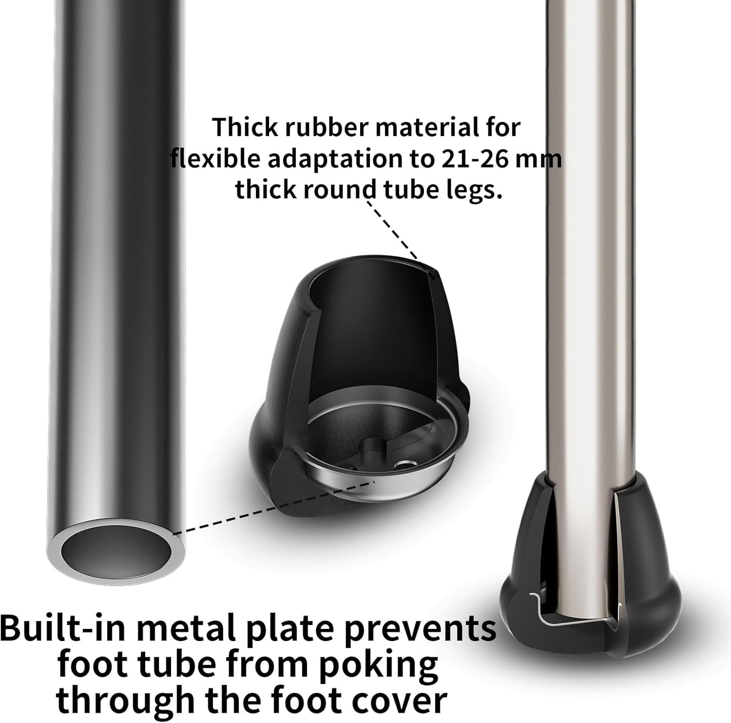 1 Inch Heavy Duty Rubber Chair Leg Caps - 8 PCS Non-Slip Furniture Floor Protectors with Metal Inserts for Wood, Tile, Carpet - Fits Chairs,Stools,Bar Stools