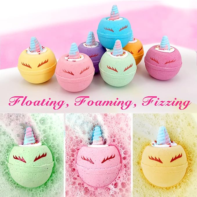 Unicorn Bath Bombs for Kids, 9 Large Kids Bath Salts with Squishy Toys Inside, Magic Unicorn Bath Balls with Surprise Inside for Girls…