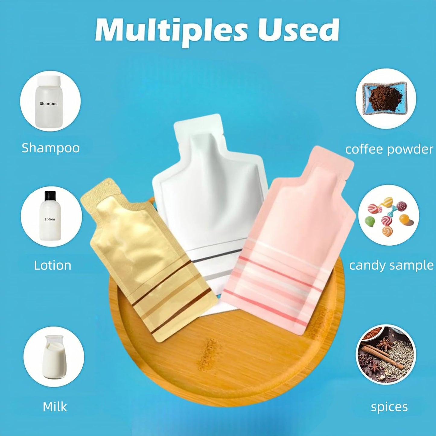 100 Pack 1.97x4.3 inch Heat Seal Sample Mylar Packets for Portable Travel Toiletries Empty Disposable Liquid Shampoo Pouch Single Serving Coffee Powder Condiments Food Storage (White)