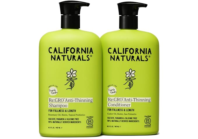 California Naturals Re:GRO Shampoo and Conditioner Set, Anti-Thinning & Hair Growth Support, All Hair Types, Vegan, Natural, Cruelty Free, Silicone, Paraben & Sulfate Free for Women & Men, 16.5 oz