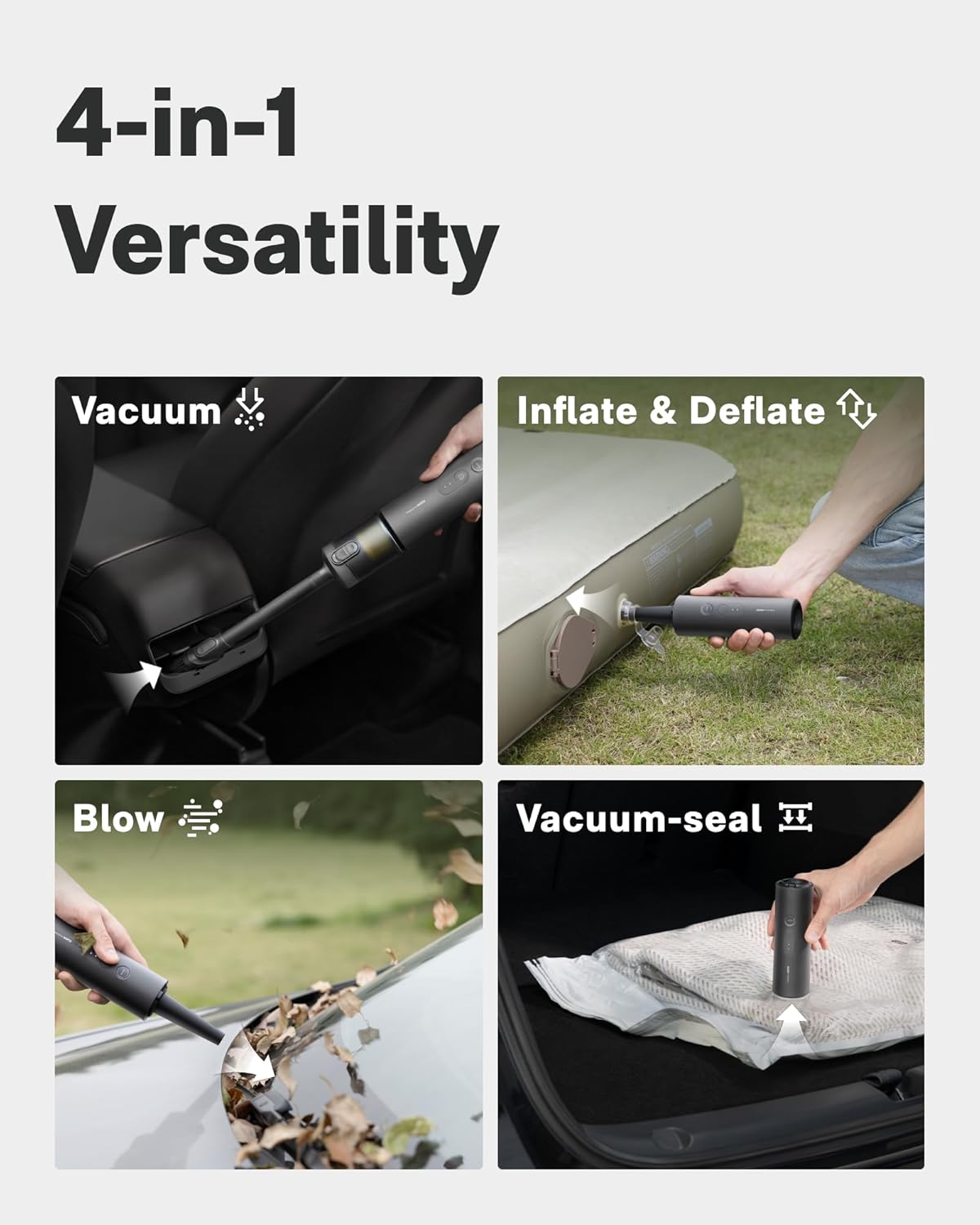 HOTO Handheld Car Vacuum Cleaner Cordless, 4-in-1 Portable Mini Vacuum with 20000Pa Strong Suction, Electric Compressed Air Duster Blower for Car, Desk, Computer, Keyboard, Home, Office Cleaning