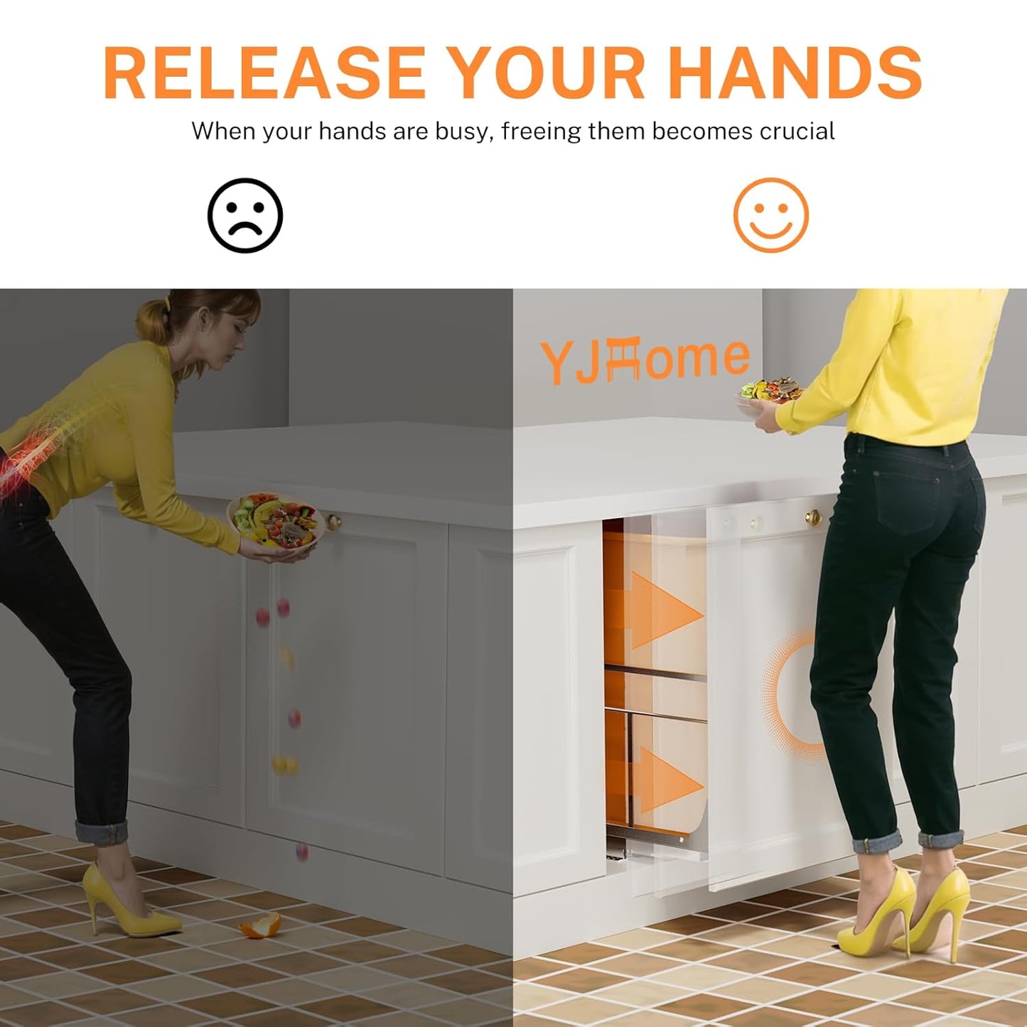 YJHome Pull Out Trash Can Under Cabinet with Push to Open Slides, Garbage Can Not Included, Cabinet Trash Can Pull Out Kit with Door Mounting Kit, Requires Minimum Cabinets Opening 15" W